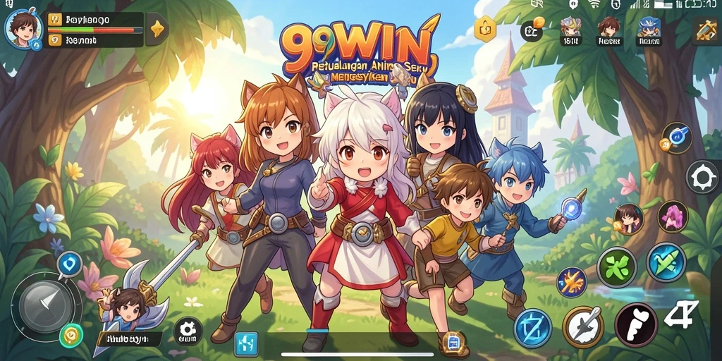 Screenshot gameplay 9WIN yang menampilkan pertarungan epik karakter anime.