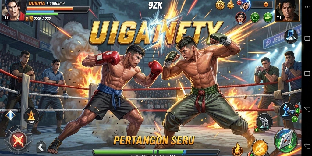 Gameplay menegangkan di <strong>9ZK</strong> dengan karakter bertarung di arena.