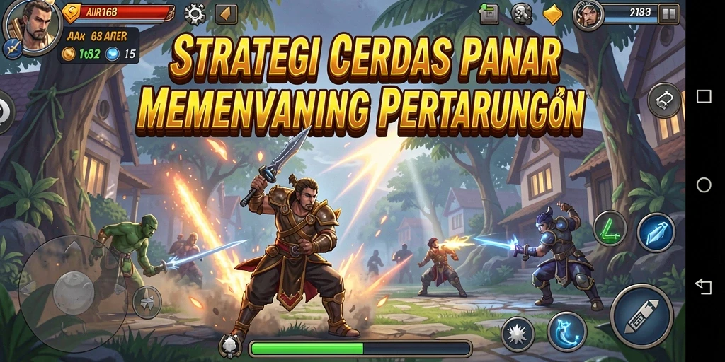 Tampilan gameplay mendalam dengan strategi dan taktik kompleks.