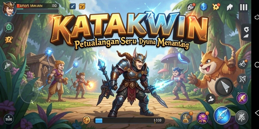 Gameplay seru KATAKWIN menampilkan adegan petualangan yang menantang.