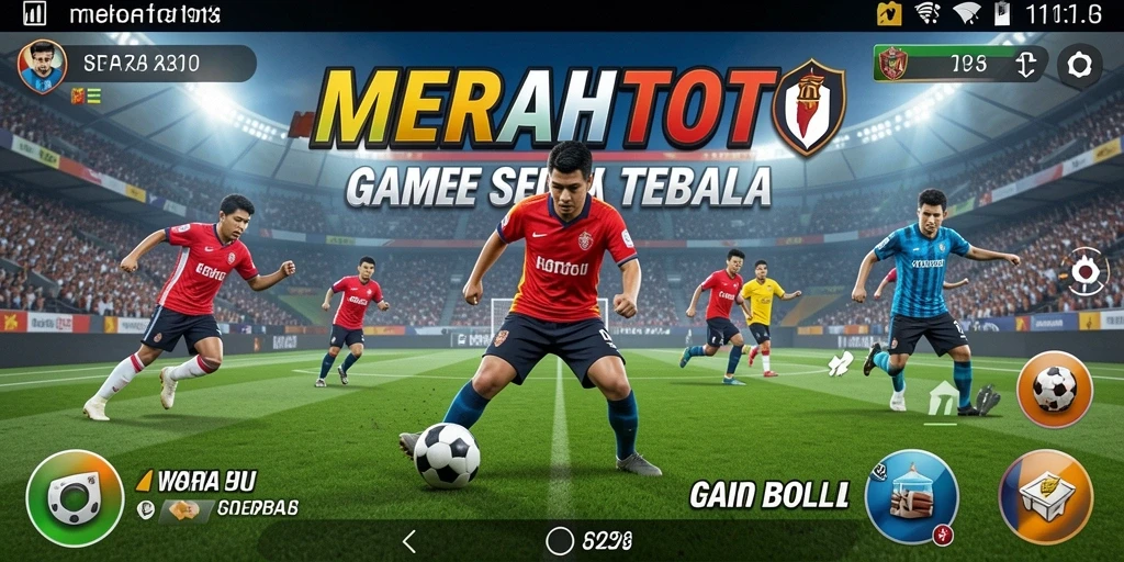 Tangkapan layar utama MERAHTOTO menampilkan aksi seru di lapangan sepak bola.
