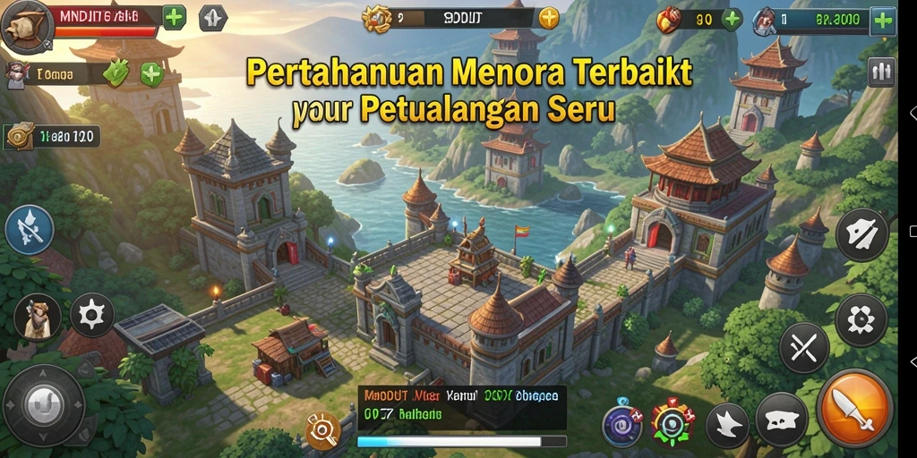 Screenshot gameplay <strong>MNDUIT</strong> menampilkan menara dan serangan musuh yang dinamis.
