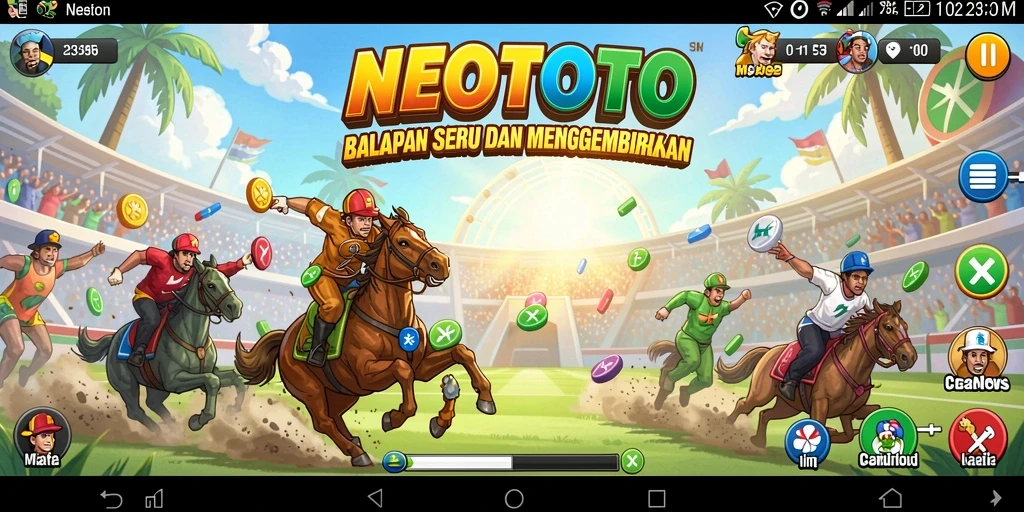 Screenshot gameplay NEOTOTO yang menampilkan aksi balapan mendebarkan.