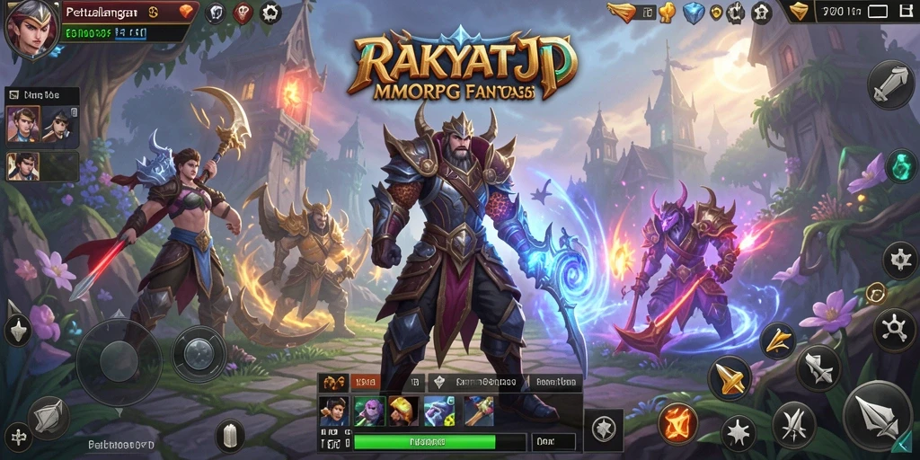Screenshot utama RAKYATJP menampilkan pertarungan epik dalam MMORPG.