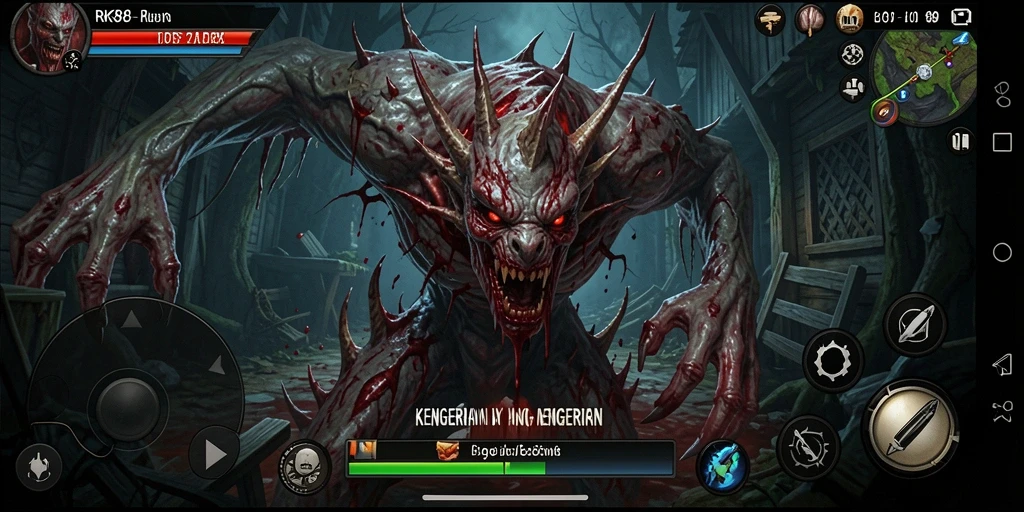 Screenshot gameplay RK88 menampilkan suasana kengerian yang intens.