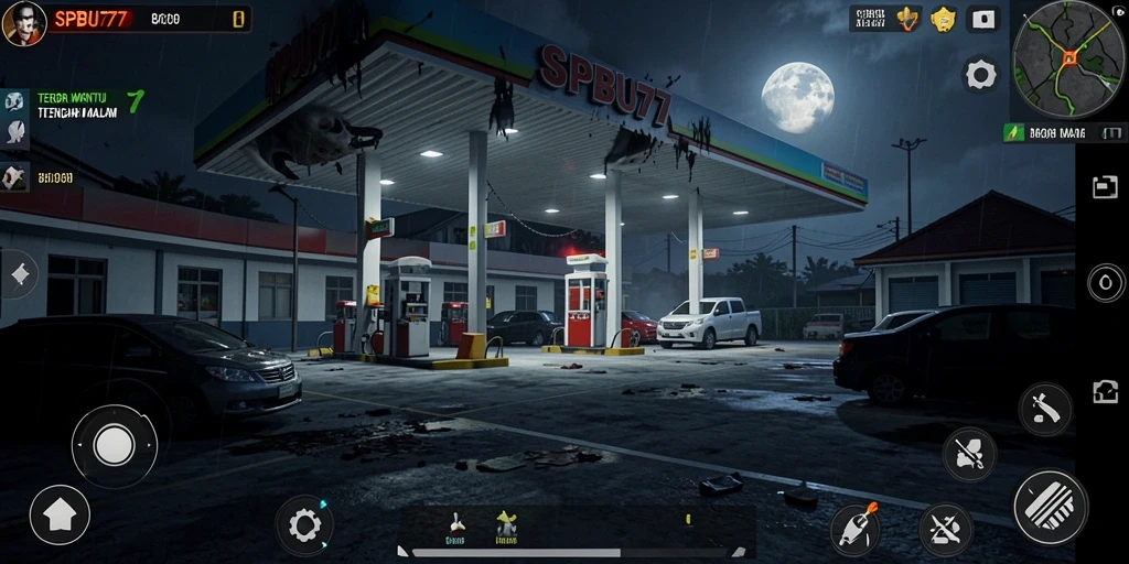 Gameplay SPBU77 yang penuh ketegangan dan kengerian.