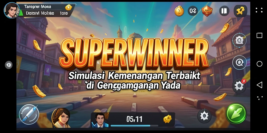Tangkapan layar SUPERWINNER menunjukkan aksi simulasi yang mendesak dan interaktif.
