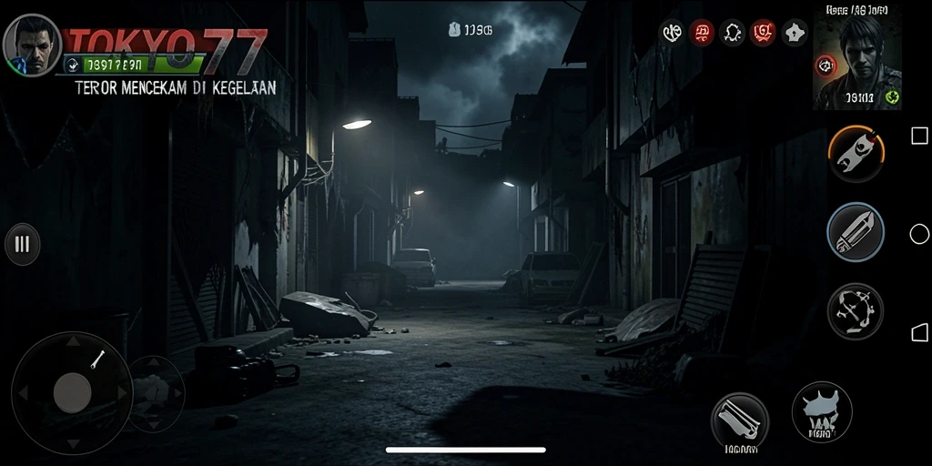 Tampilan gameplay mencekam dari TOKYO77 dengan elemen Horror yang kuat.