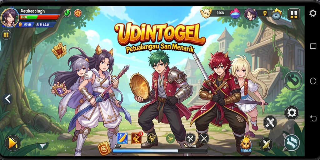 Tampilan gameplay seru di UDINTOGEL dengan karakter anime menarik.